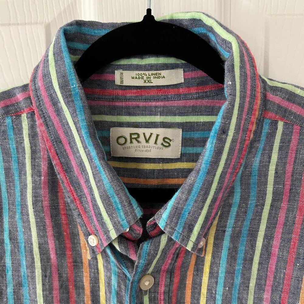 ORVIS men's striped long-sleeve linen shirt (XXL)